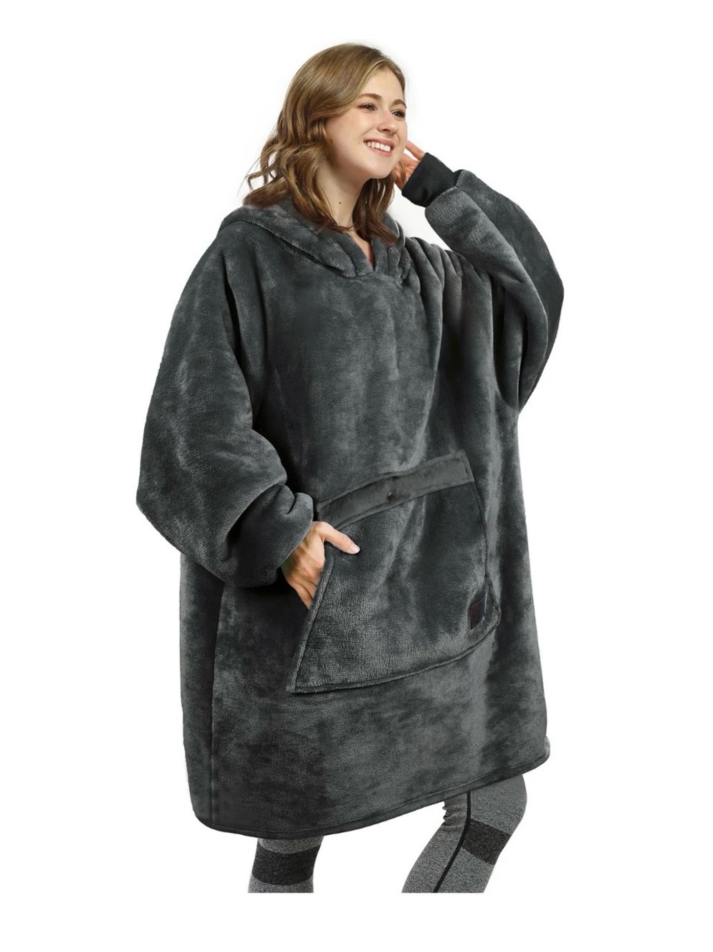 Catalonia Oversized Sherpa Hoodie Blanket 38x80 Gray Wearable Blanket